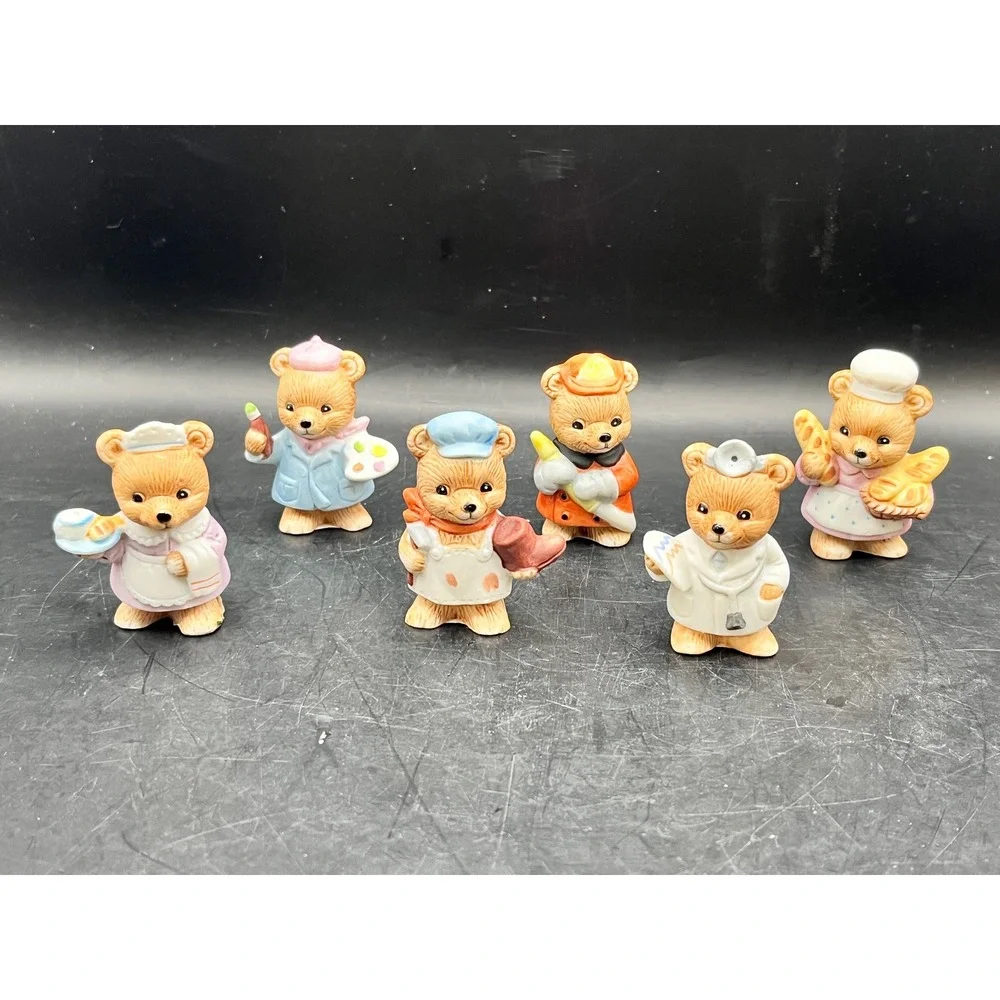 Vtg Set of 6 Mini HOMCO Ceramic‎ Teddy Bear Figurines Occupations 2